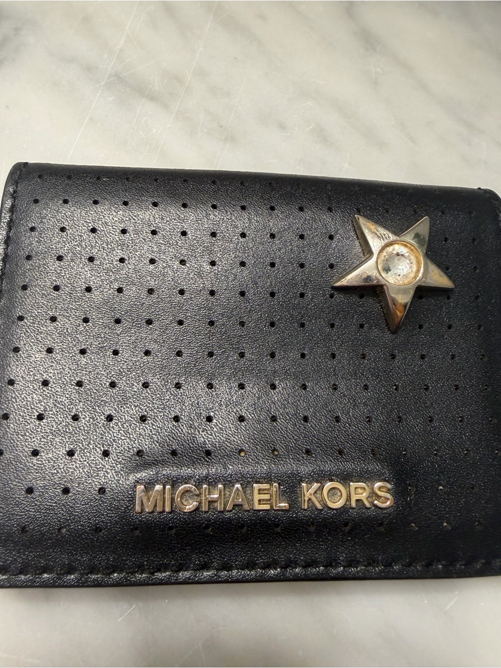 Michael Kors Jet Set Black Perforated Card Case with Gold Star Accent EUC - Picture 6 of 7